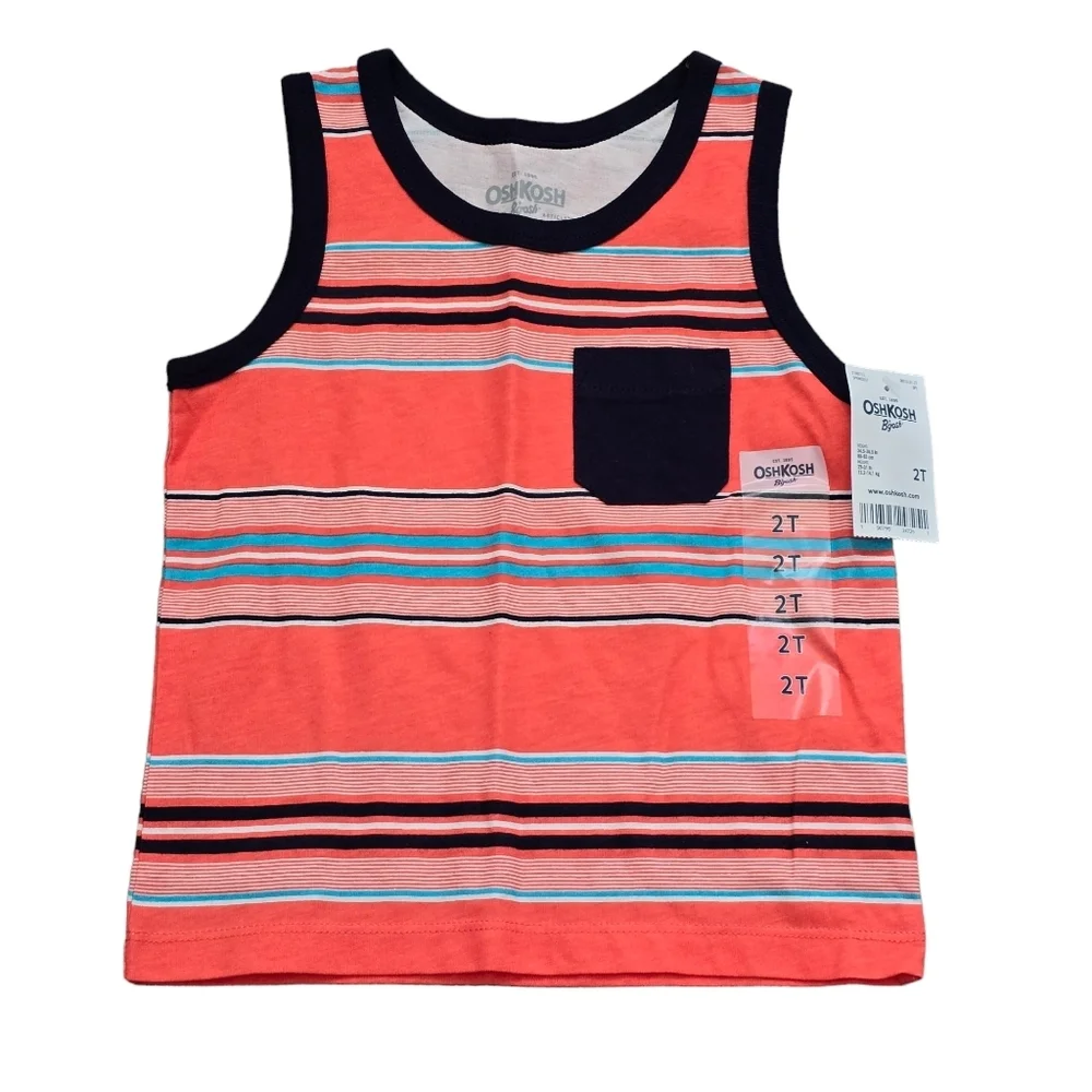 OshKosh Bgosh Boys size 2T Sleeveless Tank Top T shirt Top Orange Blue White NWT